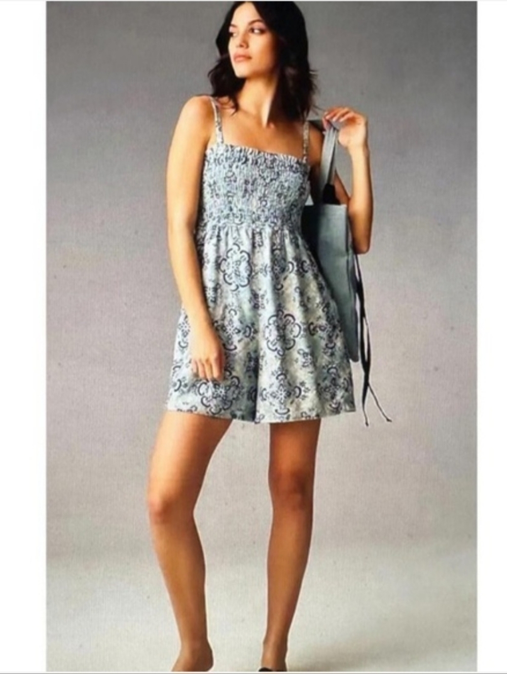 NWT Anthro Pilcro Aqua Smocked Linen Romper L